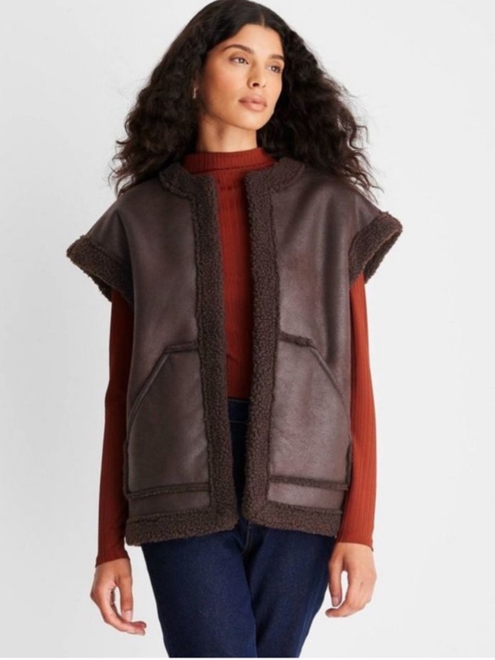 Future Collective x Reese Blutstein NWT Brown Shearling-Trim Vest